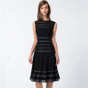 TADASHI SHOJI Cocktail Wedding Metallic Foil Stripe Lace Fit & Flare Dress SZ S